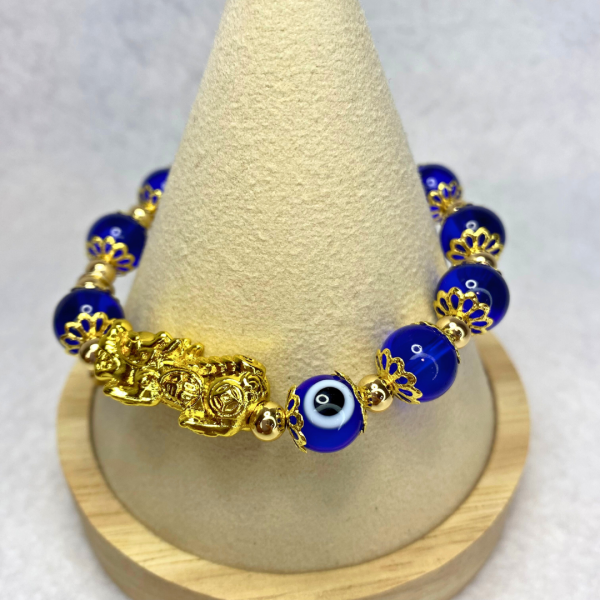 Blue Agate Pixiu Evil Eye Charm Bracelet - Image 2
